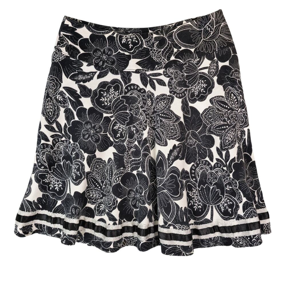 Clues Collection‎ Skirt Womens 10P Petite Black Floral Side Zip